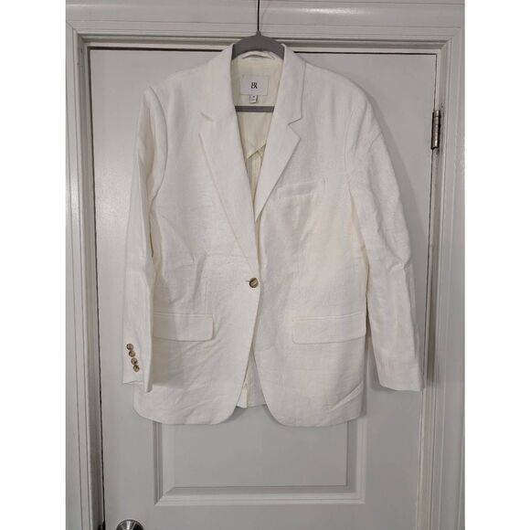 Banana Republic Lina Linen Blazer women's 10 white BR coastal SU 2024 one button - Picture 2 of 8